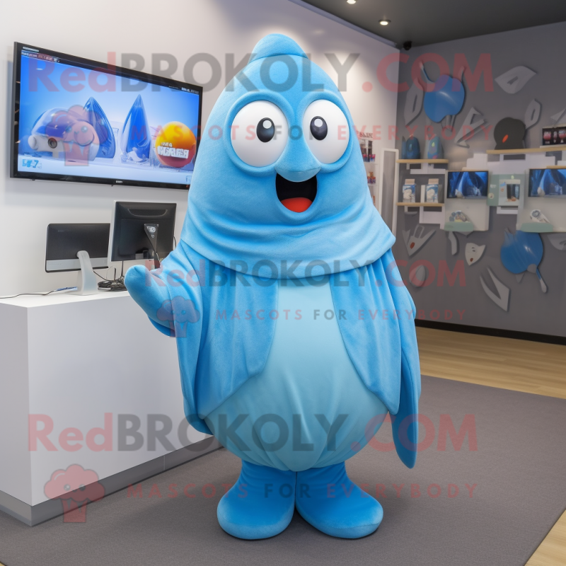 Sky Blue Pear mascot costume character dressed with a Hoodie and Scarf clips Sky Blue Pear mascot costume character dressed with a Hoodie and Scarf clips