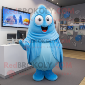 Sky Blue Pear mascot costume character dressed with a Hoodie and Scarf clips