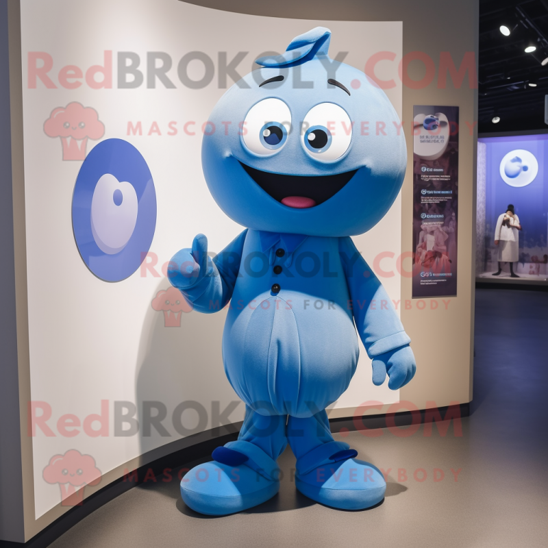 Blue Plum mascot costume character dressed with a Poplin Shirt and Watches