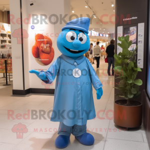 Personaje de traje de mascota Blue Plum vestido con una camisa de popelina y relojes
