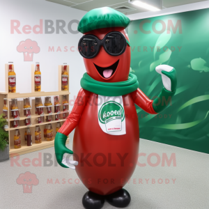 Forest Green Bottle Of Ketchup maskot drakt figur kledd med bluse og solbriller