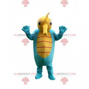 Blue and yellow seahorse mascot. Seahorse costume -
