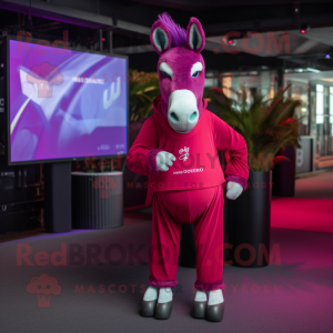 Magenta Donkey mascot costume character dressed with a Joggers and Pocket squares