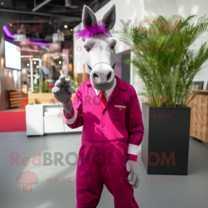 Magenta Donkey mascot costume character dressed with a Joggers and Pocket squares
