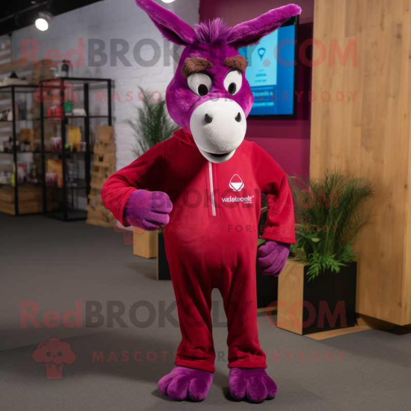 Magenta Donkey mascot costume character dressed with a Joggers and Pocket squares