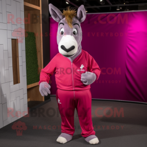 Magenta Donkey mascot costume character dressed with a Joggers and Pocket squares