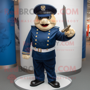 Navy Knife Thrower mascot costume character dressed with a Jacket and Ties