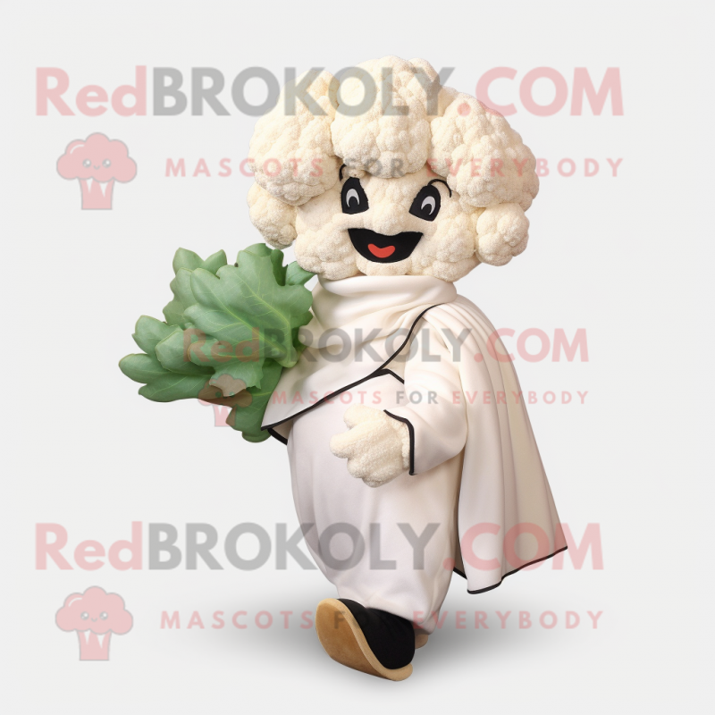 White Cauliflower mascot costume character dressed with a Capri Pants and Shawl pins White Cauliflower mascot costume character dressed with a Capri Pants and Shawl pins
