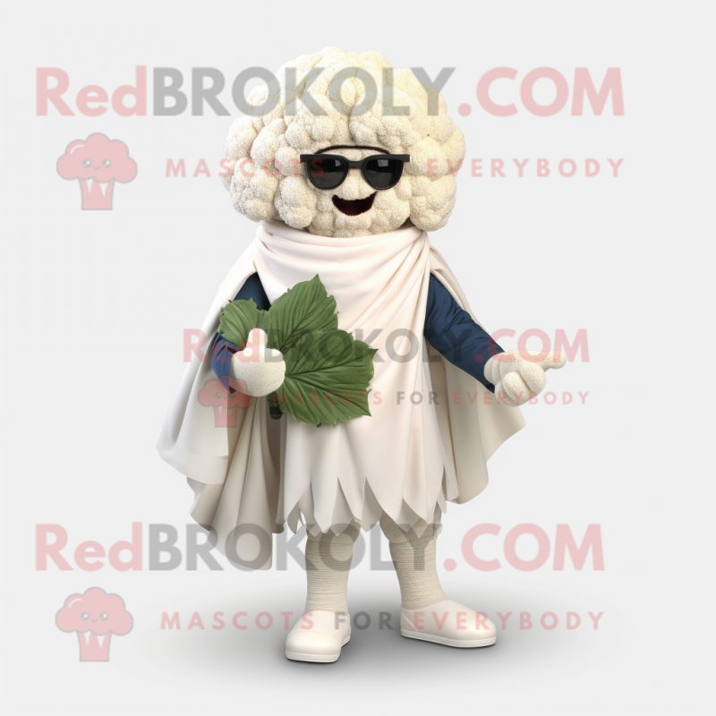 White Cauliflower mascot costume character dressed with a Capri Pants and Shawl pins