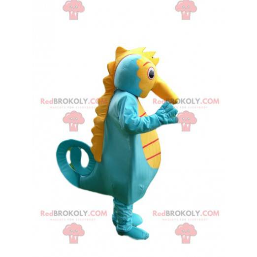 Mascotte d'hippocampe bleu et jaune. Costume d'hippocampe -