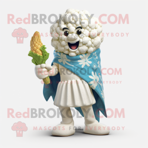 White Cauliflower mascot costume character dressed with a Capri Pants and Shawl pins