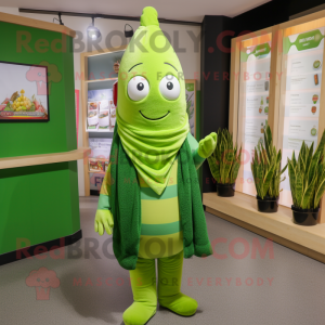 Green Asparagus mascot costume character dressed with a Hoodie and Headbands