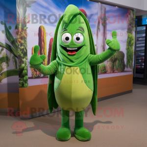 Green Asparagus mascot costume character dressed with a Hoodie and Headbands
