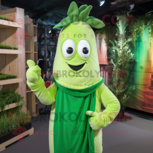 Green Asparagus mascot costume character dressed with a Hoodie and Headbands