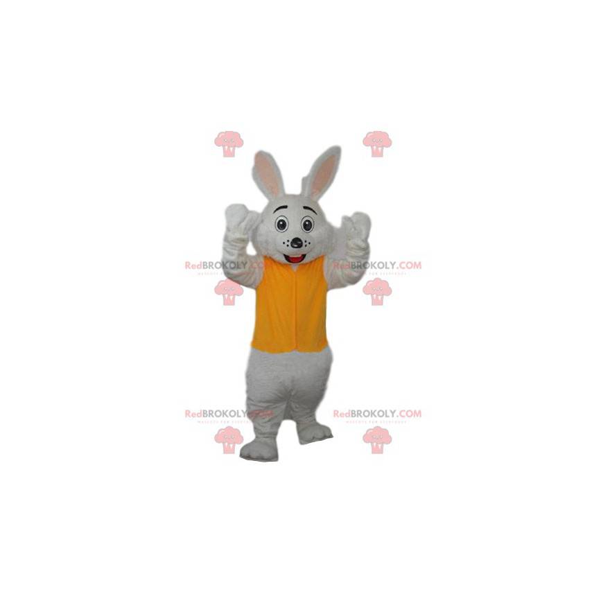 Mascotte de lapin blanc avec un maillot jaune - Redbrokoly.com