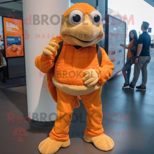 Orange Sea Turtle mascot costume character dressed with a Trousers and Shoe clips