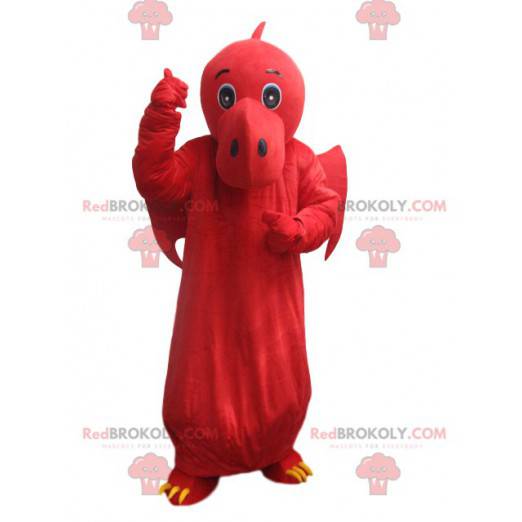 Mascotte de dragon rouge avec des ailes. Costume de dragon -