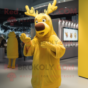 Yellow Reindeer mascot costume character dressed with a Cover-up and Cummerbunds