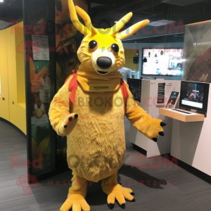 Yellow Reindeer mascot costume character dressed with a Cover-up and Cummerbunds