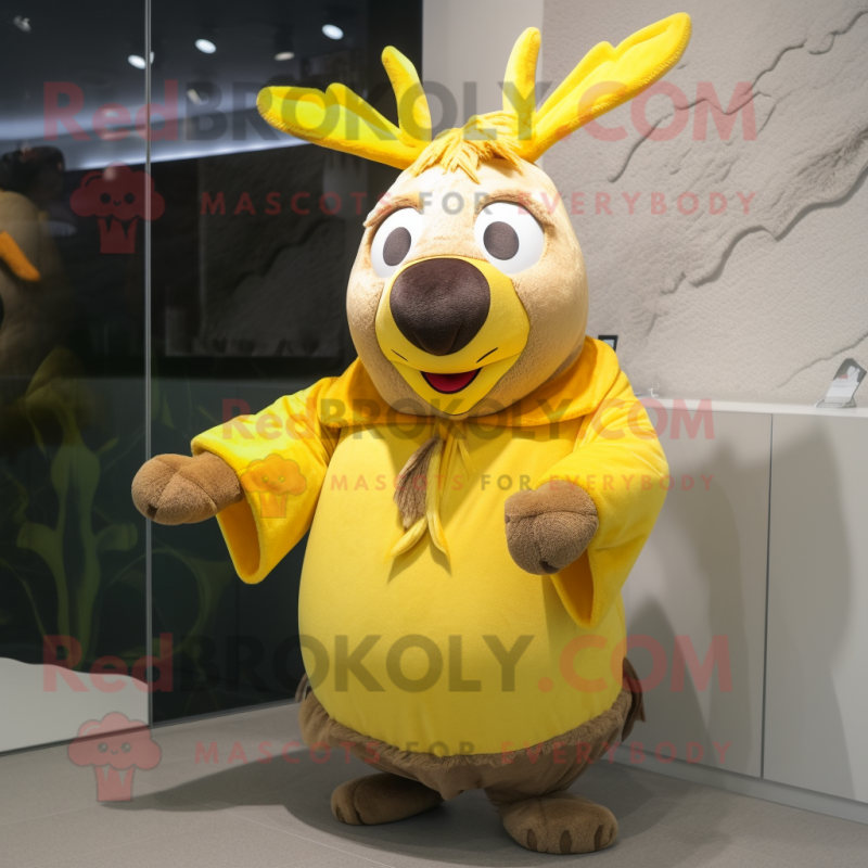 Yellow Reindeer mascot costume character dressed with a Cover-up and Cummerbunds