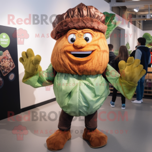 Rust Cabbage maskot drakt karakter kledd med en Chinos og votter