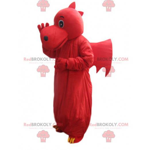 Mascote do dragão vermelho com asas. Fantasia de dragão -