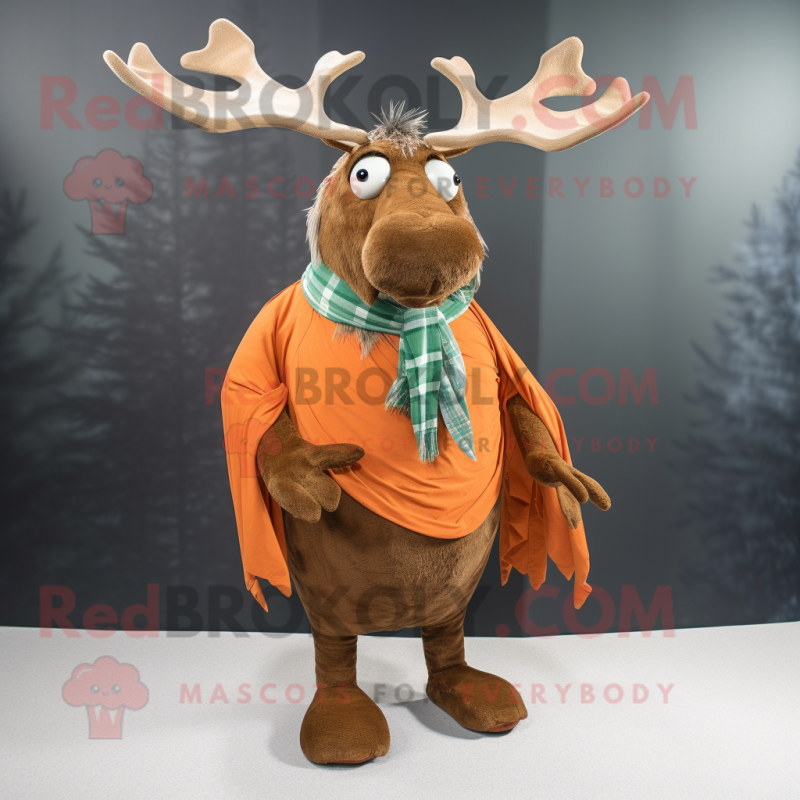 Rust Irish Elk mascot costume character dressed with a Romper and Scarf clips Rust Irish Elk mascot costume character dressed with a Romper and Scarf clips