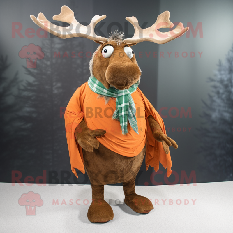 Rust Irish Elk mascot costume character dressed with a Romper and Scarf clips