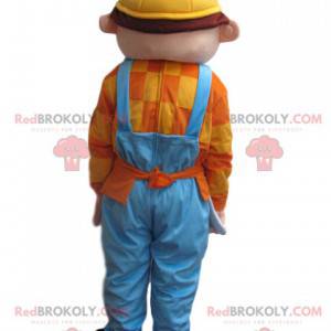 Mascot man with blue overalls and a yellow helmet -