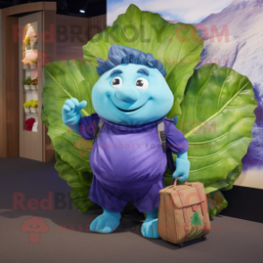 Blue Cabbage Leaf mascot costume character dressed with a Capri Pants and Briefcases