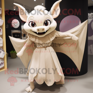 Beige Bat mascot costume character dressed with a Pleated Skirt and Clutch bags