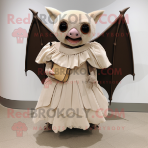 Beige Bat mascot costume character dressed with a Pleated Skirt and Clutch bags