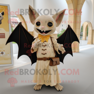 Beige Bat mascot costume character dressed with a Pleated Skirt and Clutch bags