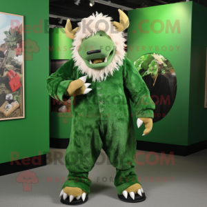 Green Woolly Rhinoceros mascot costume character dressed with a Jumpsuit and Pocket squares