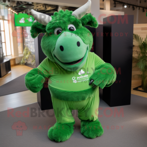 Green Woolly Rhinoceros maskot drakt figur kledd med en jumpsuit og lommeruter