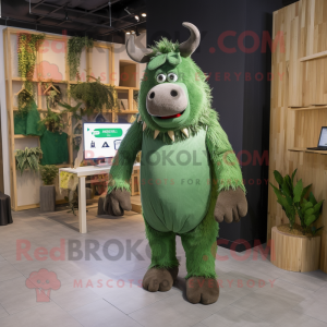 Green Woolly Rhinoceros mascot costume character dressed with a Jumpsuit and Pocket squares