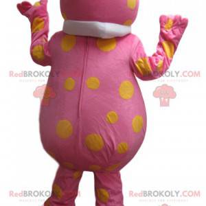 Mascotte de bonhomme farfelu rose à pois jaunes - Redbrokoly.com