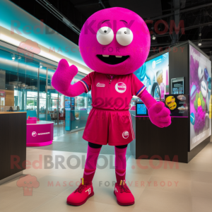 Personaje de disfraz de mascota Magenta Volleyball Ball vestido con un Playsuit y Rings