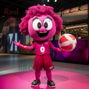 Magenta Volleyball Ball mascot costume character dressed with a Playsuit and Rings