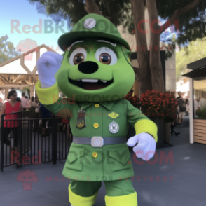Olive Fire Fighter mascot costume character dressed with a Poplin Shirt and Bracelet watches