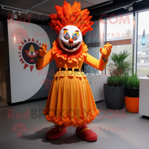 Orange Evil Clown mascot costume character dressed with a Skirt and Headbands Mascot Costumes Redbrokoly
