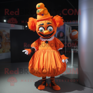 Orange Evil Clown mascot costume character dressed with a Skirt and Headbands