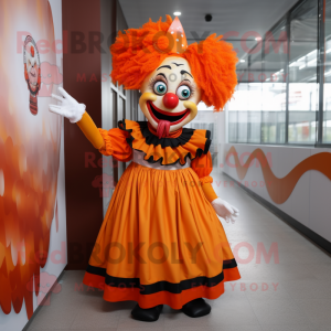 Orange Evil Clown mascot costume character dressed with a Skirt and Headbands