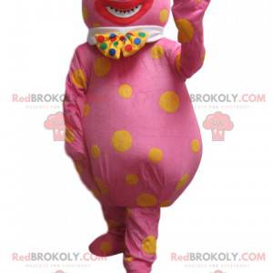 Wacky pink snowman mascot with yellow dots - Redbrokoly.com