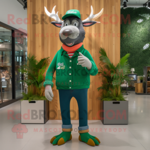 Forest Green Elk mascot costume character dressed with a Bootcut Jeans and Bracelet watches