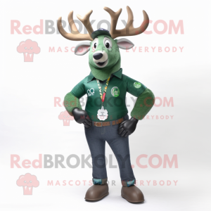 Forest Green Elk mascot costume character dressed with a Bootcut Jeans and Bracelet watches