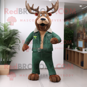 Forest Green Elk mascot costume character dressed with a Bootcut Jeans and Bracelet watches