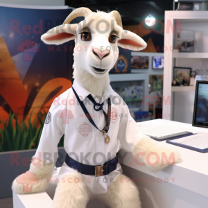 Cream Goat mascot costume character dressed with a V-Neck Tee and Ties