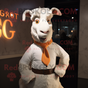 Cream Goat mascot costume character dressed with a V-Neck Tee and Ties