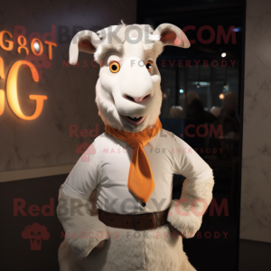 Cream Goat maskot drakt-karakter kledd med en V-hals T-skjorte og slips